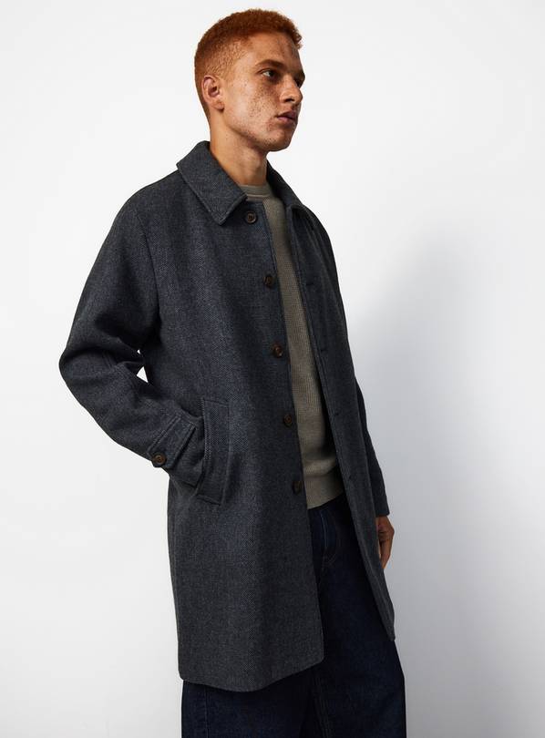 Charcoal Grey Wool Smart Herringbone Coat XXXL