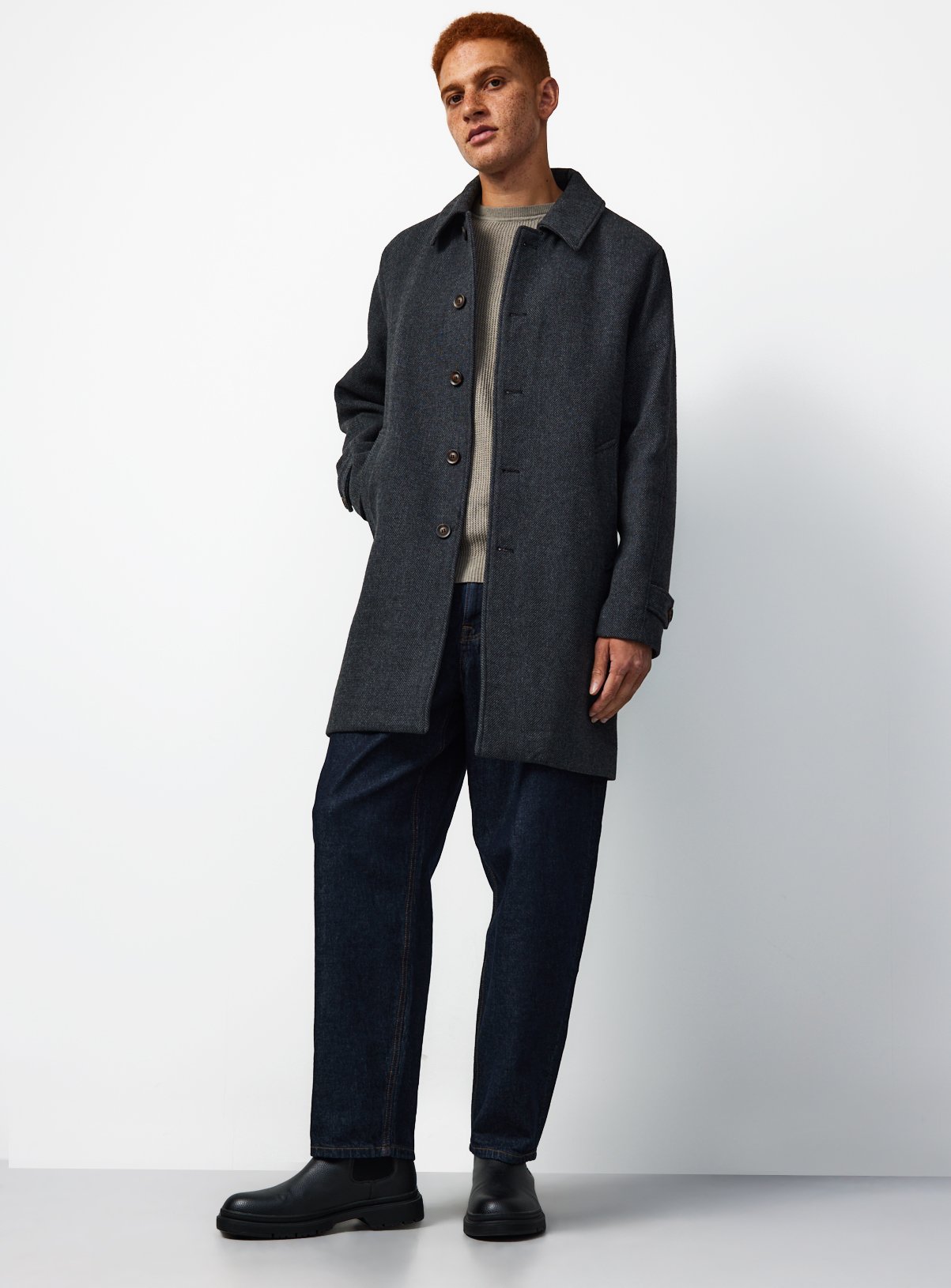 Charcoal Grey Wool Smart Herringbone Coat M - Image 2 thumbnail