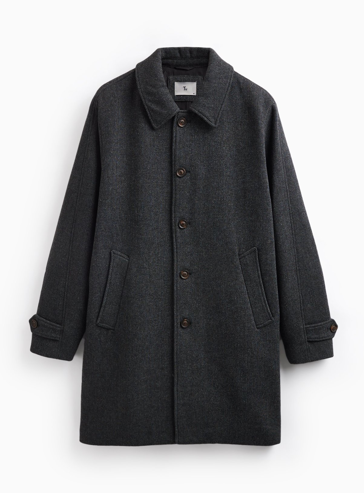 Charcoal Grey Wool Smart Herringbone Coat M - Image 3 thumbnail