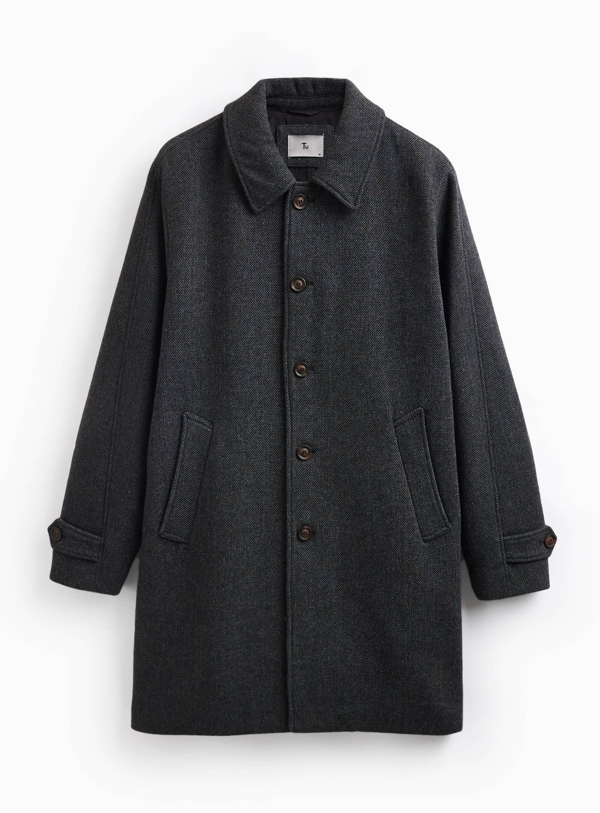 Charcoal Grey Wool Smart Herringbone Coat M - Image 3
