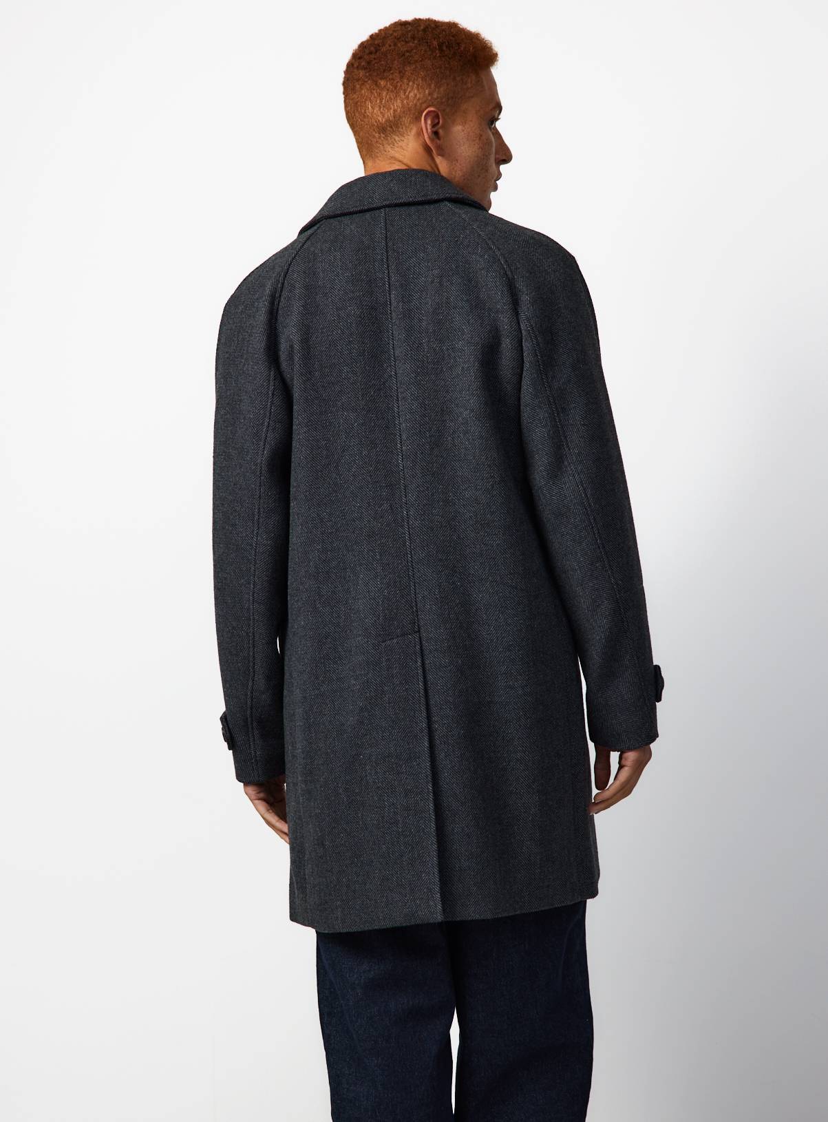 Charcoal Grey Wool Smart Herringbone Coat M - Image 5