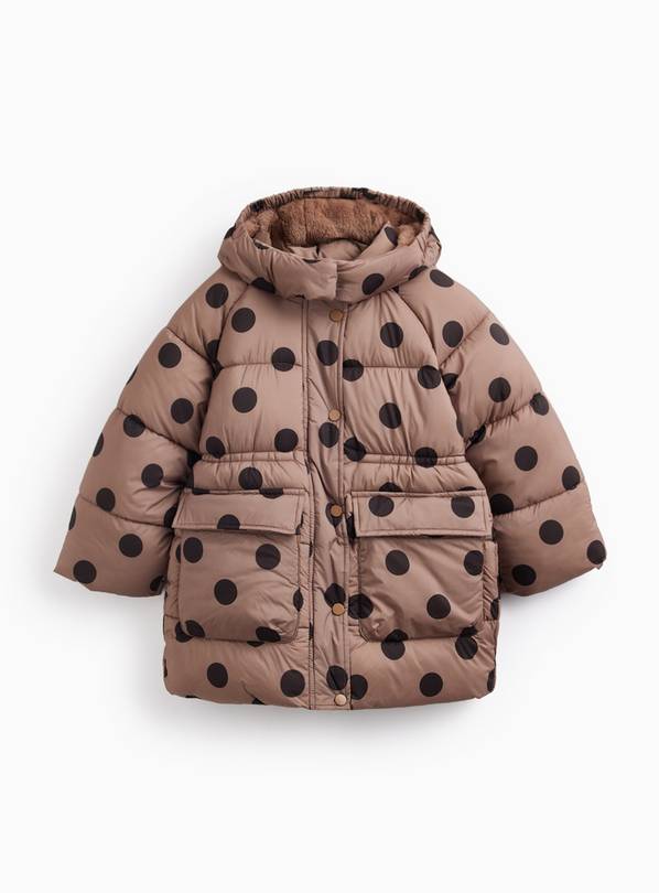 Brown Polka Dot Print Longline Puffer Jacket 5-6 years