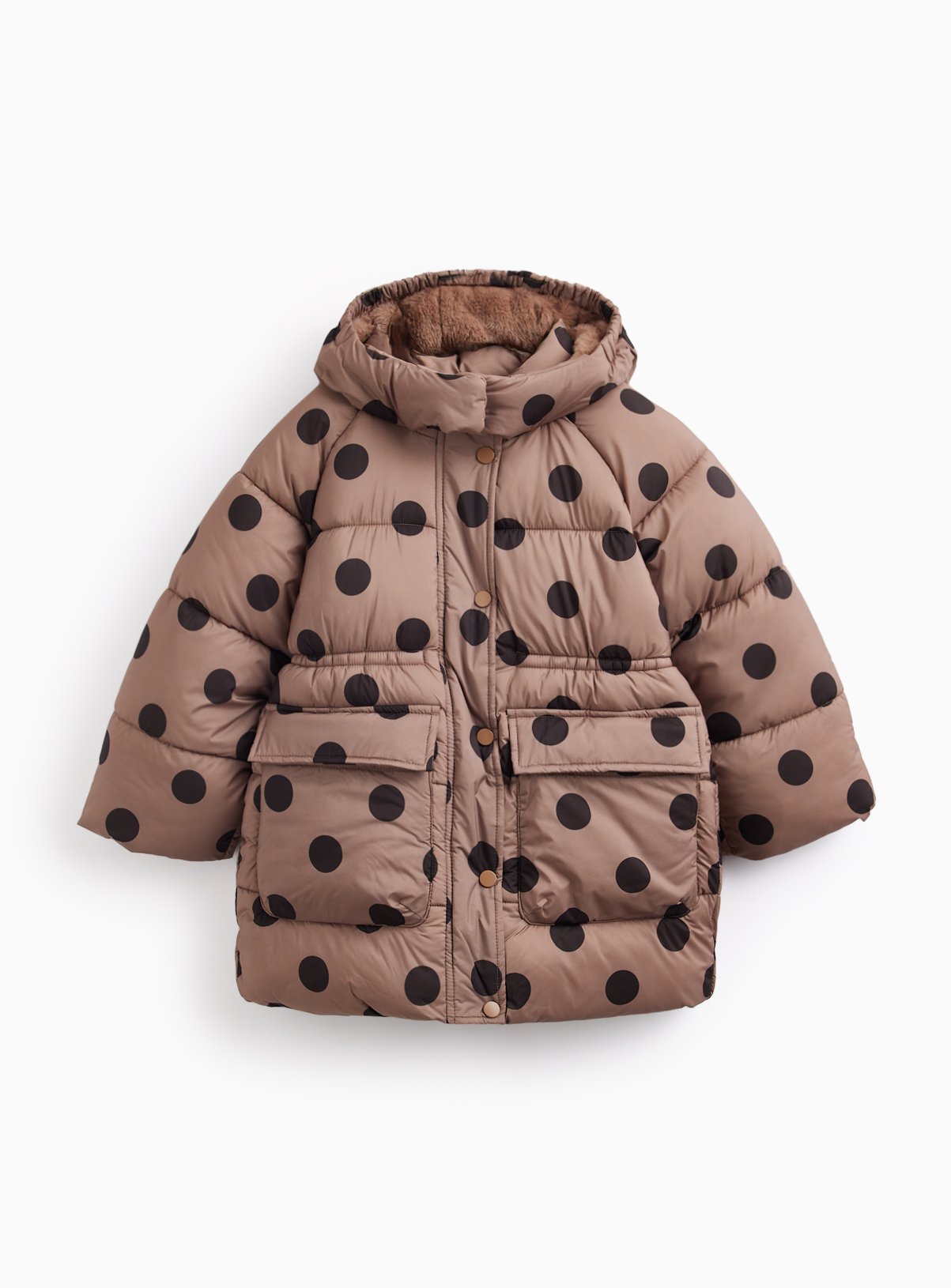 Brown Polka Dot Print Longline Puffer Jacket 7-8 years - Image 2 thumbnail