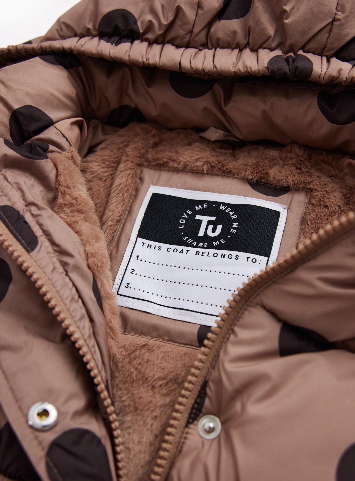 Brown Polka Dot Print Longline Puffer Jacket 7-8 years - Image 3 thumbnail