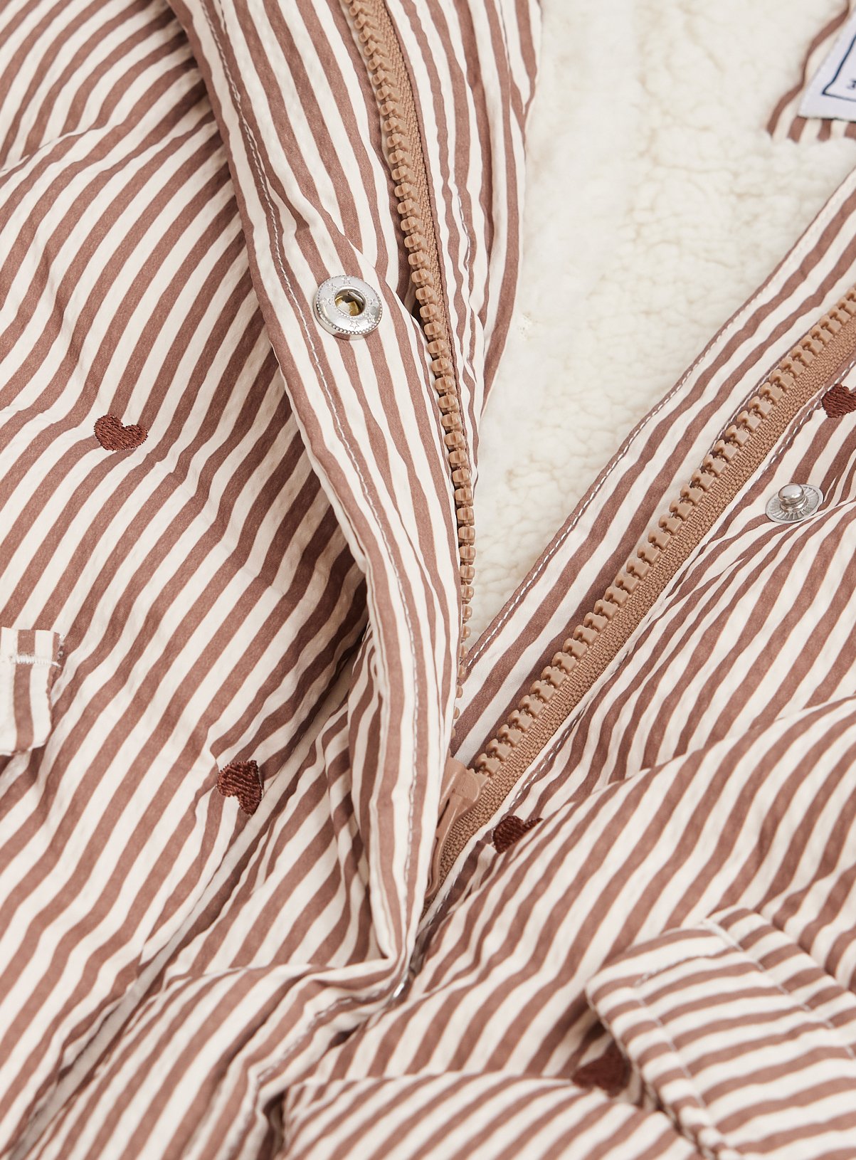 Brown Stripe Print Boxy Fit Puffer Jacket & Mittens 7-8 years - Image 2 thumbnail