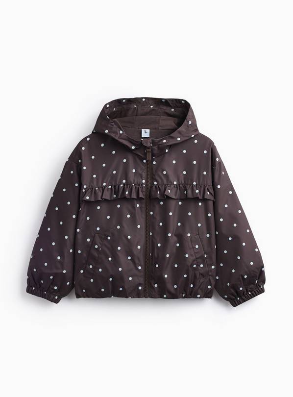 Brown Polka Dot Print Lightweight Hooded Jacket 7-8 years