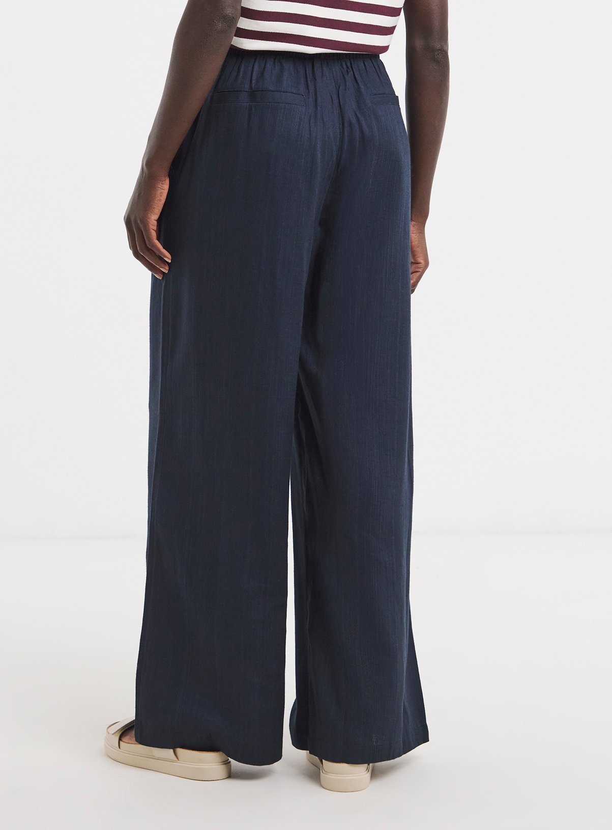 JD WILLIAMS Linen Mix Wide Leg Trousers Navy 10 - Image 3 thumbnail