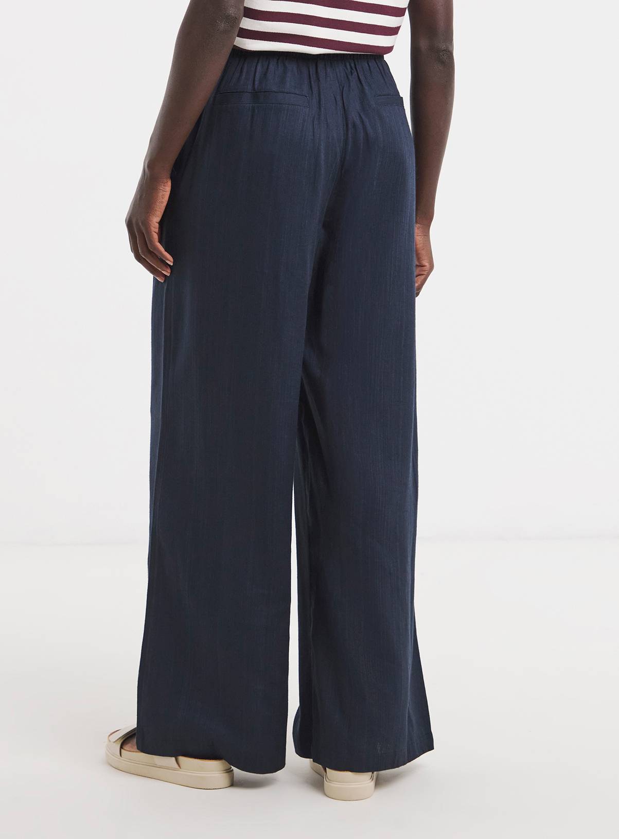 JD WILLIAMS Linen Mix Wide Leg Trousers Navy 10 - Image 3