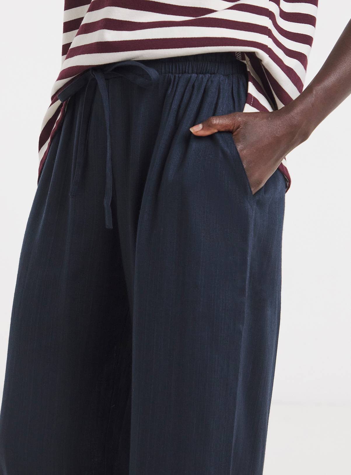 JD WILLIAMS Linen Mix Wide Leg Trousers Navy 10 - Image 4