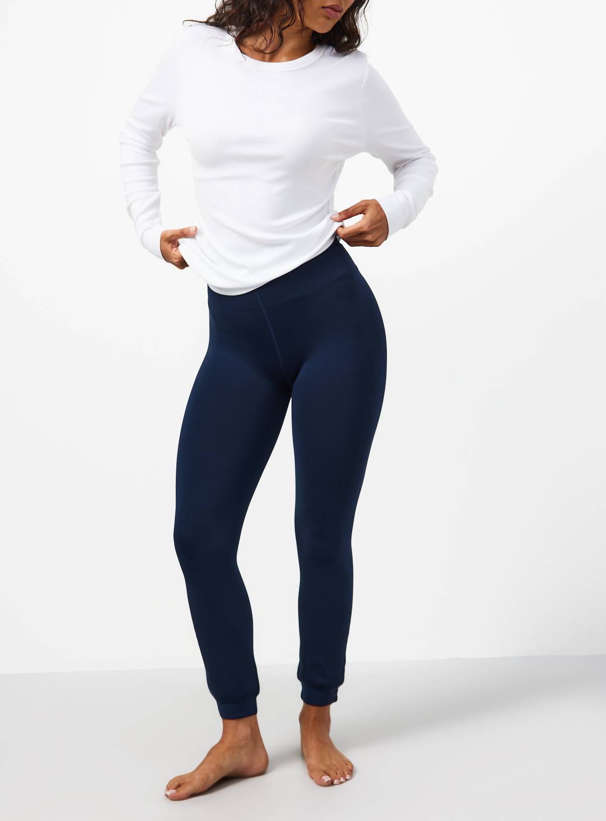 Navy Thermal Faux Fur Lined Leggings XL - Image 1