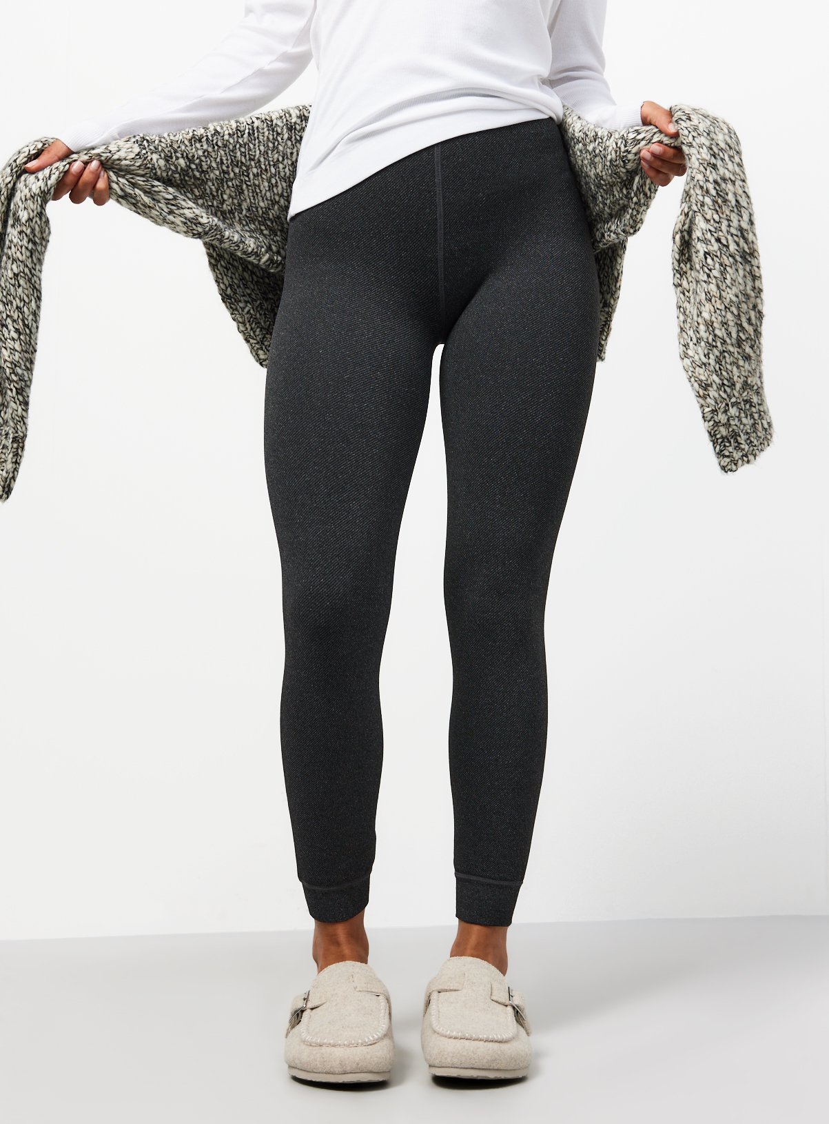 Grey Jacquard Thermal Faux Fur Lined Leggings XS - Image 2 thumbnail