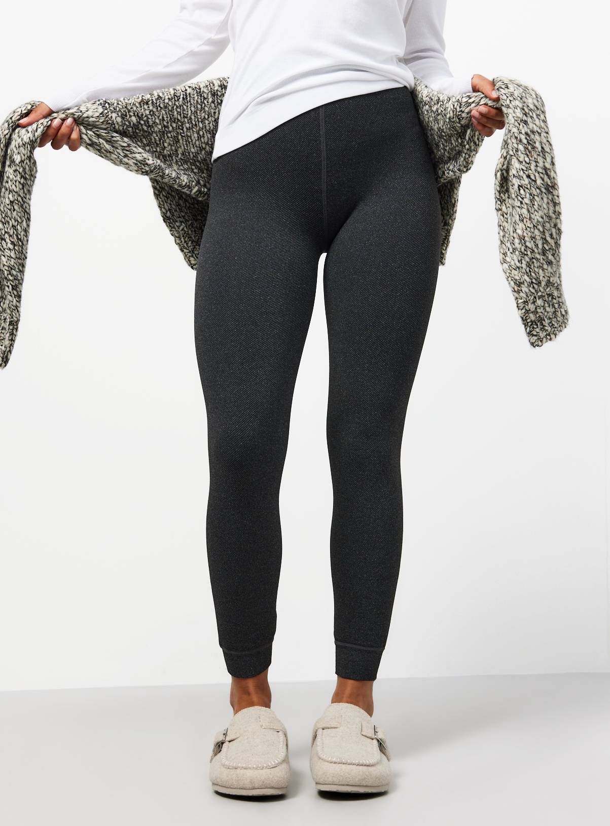 Grey Jacquard Thermal Faux Fur Lined Leggings XS - Image 2