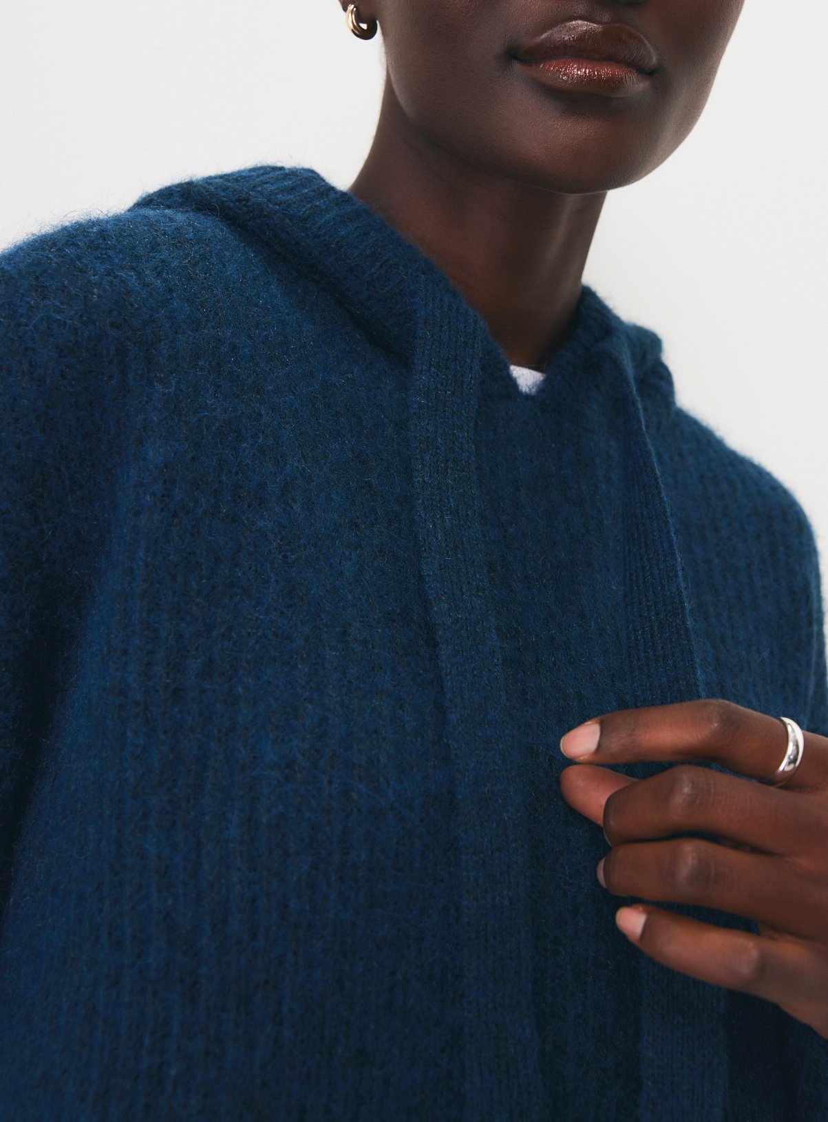 Teal Nordic-Style Ribbed Knitted Hooded Jumper XL - Image 3 thumbnail