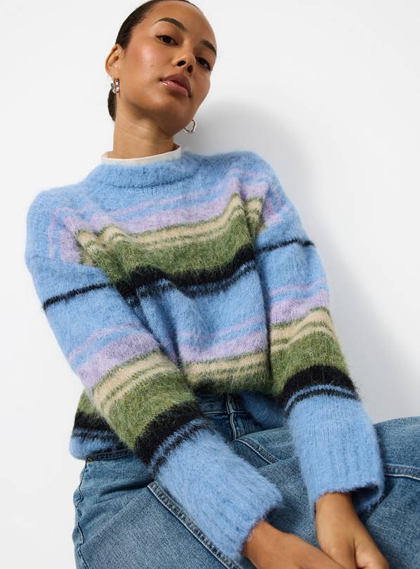 Blue Brushed Knit Stripe Jumper L