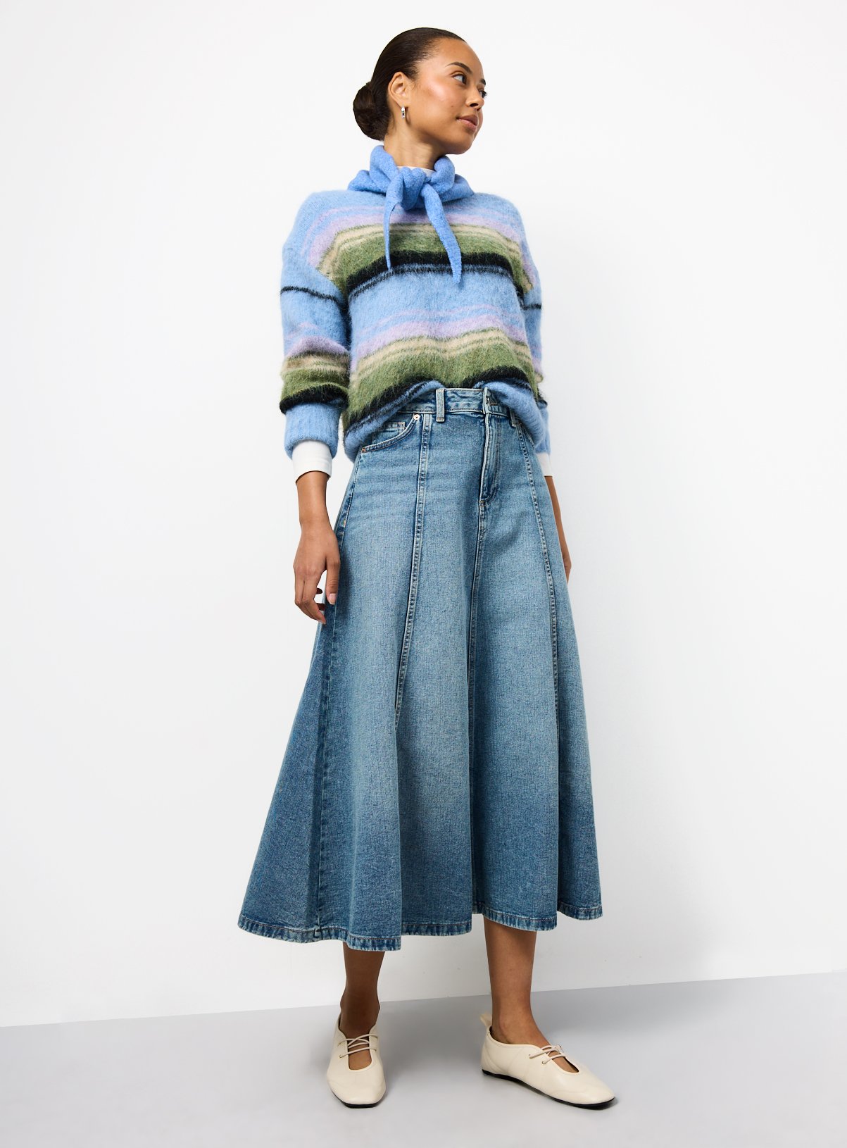 Blue Brushed Knit Stripe Jumper S - Image 2 thumbnail