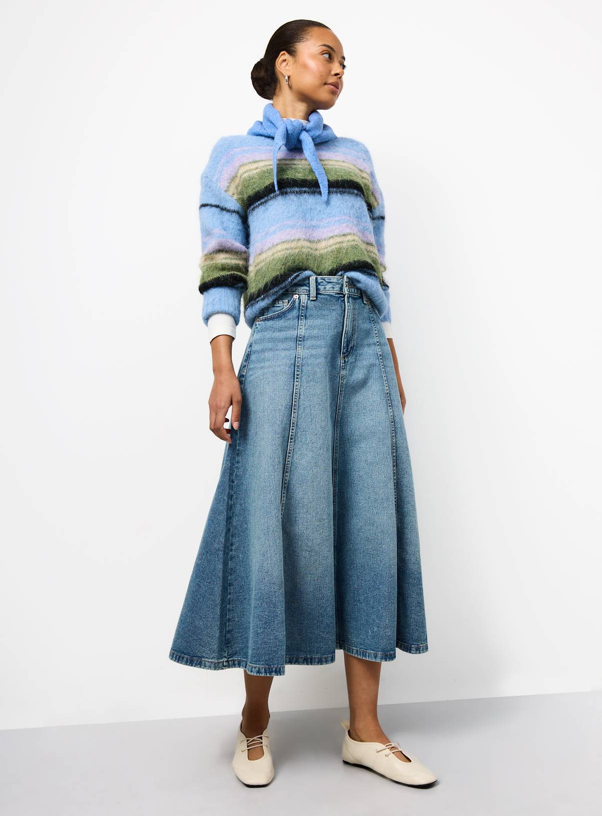 Blue Brushed Knit Stripe Jumper S - Image 2