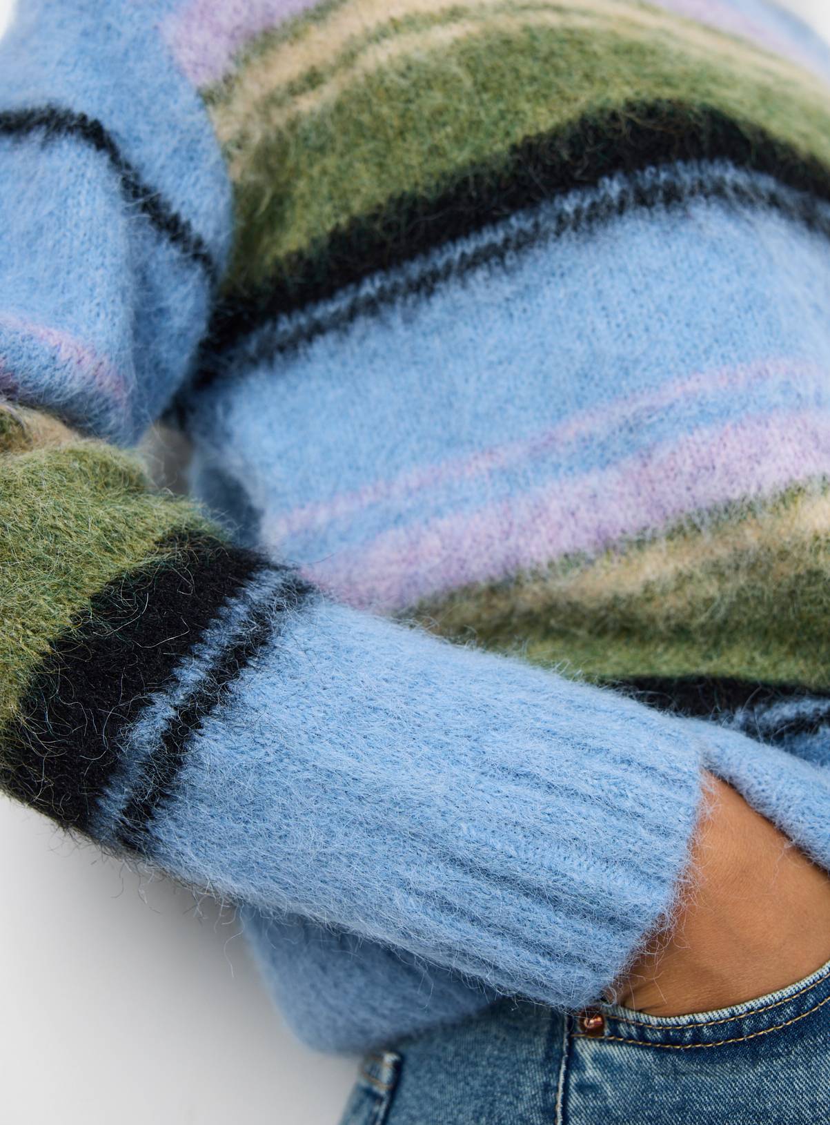 Blue Brushed Knit Stripe Jumper S - Image 3