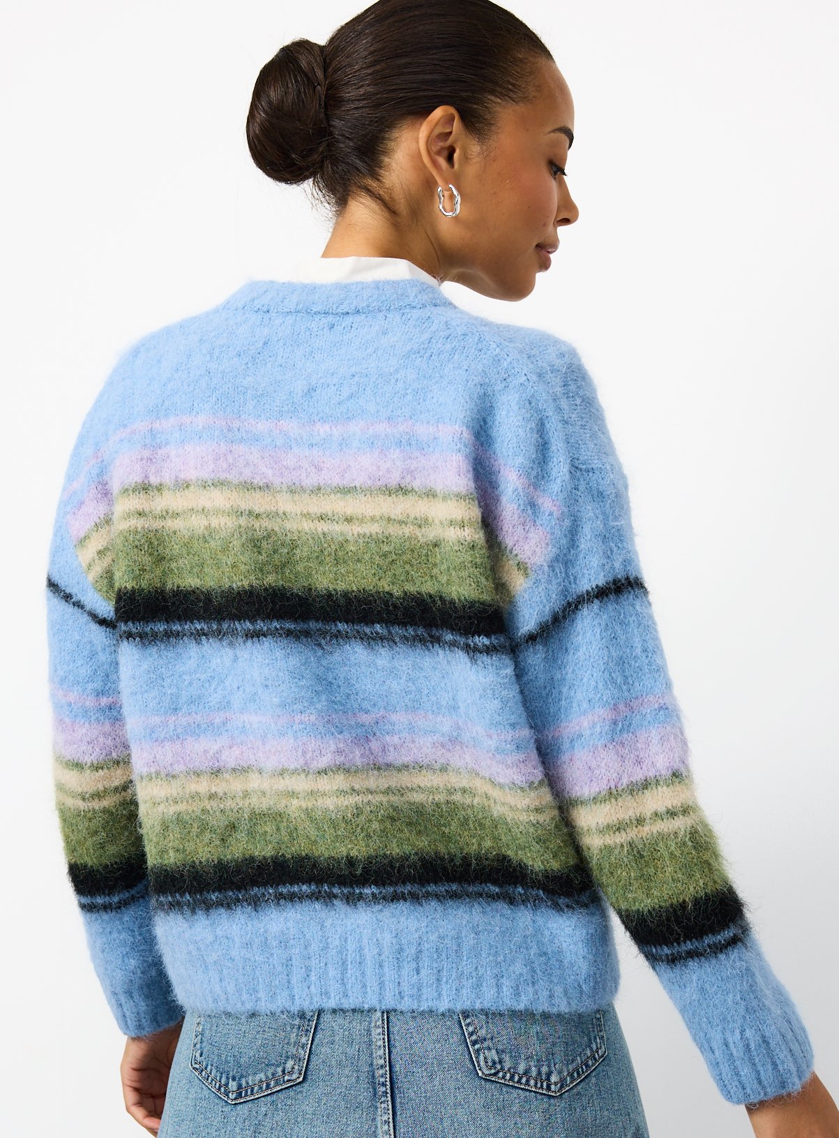 Blue Brushed Knit Stripe Jumper S - Image 4 thumbnail