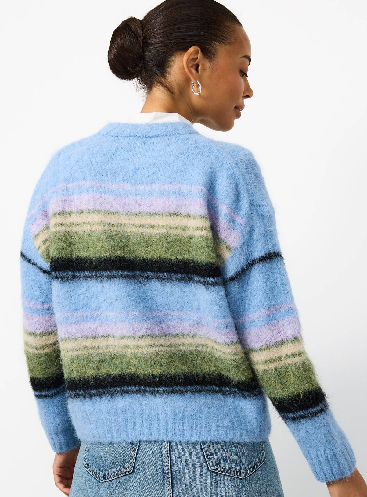 Blue Brushed Knit Stripe Jumper S - Image 4