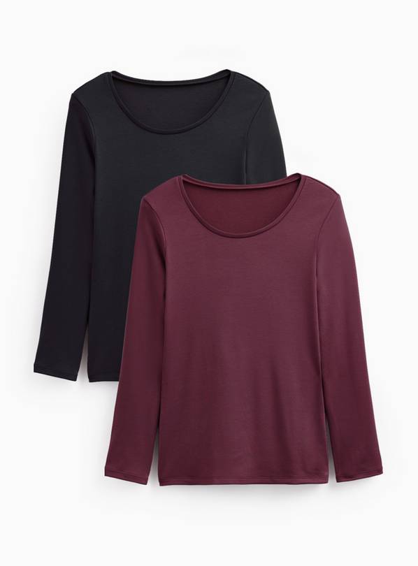 Black & Burgundy Thermal Long Sleeve Top 2-Pack S