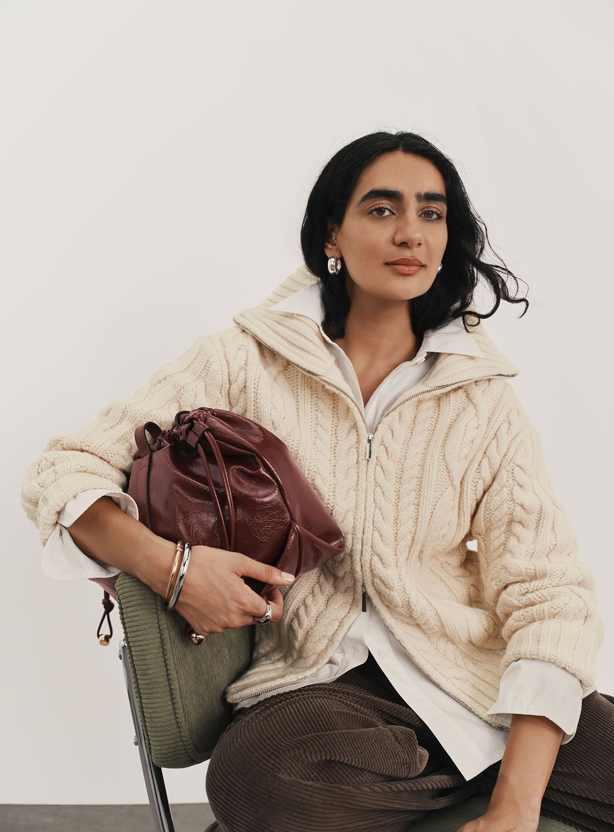 Cream Chunky Cable Zip-Through Cardigan M - Image 1 thumbnail