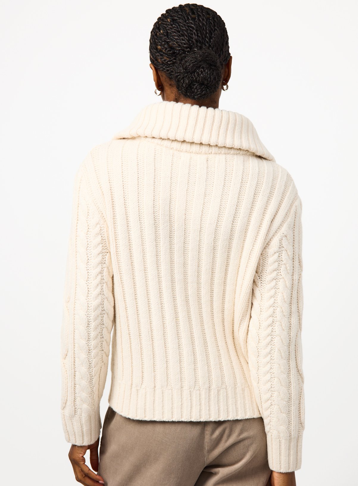 Cream Chunky Cable Zip-Through Cardigan M - Image 5 thumbnail