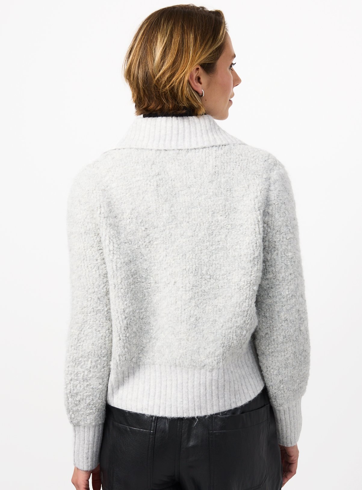 Grey Bouclé Zip-Through Cardigan S - Image 4 thumbnail