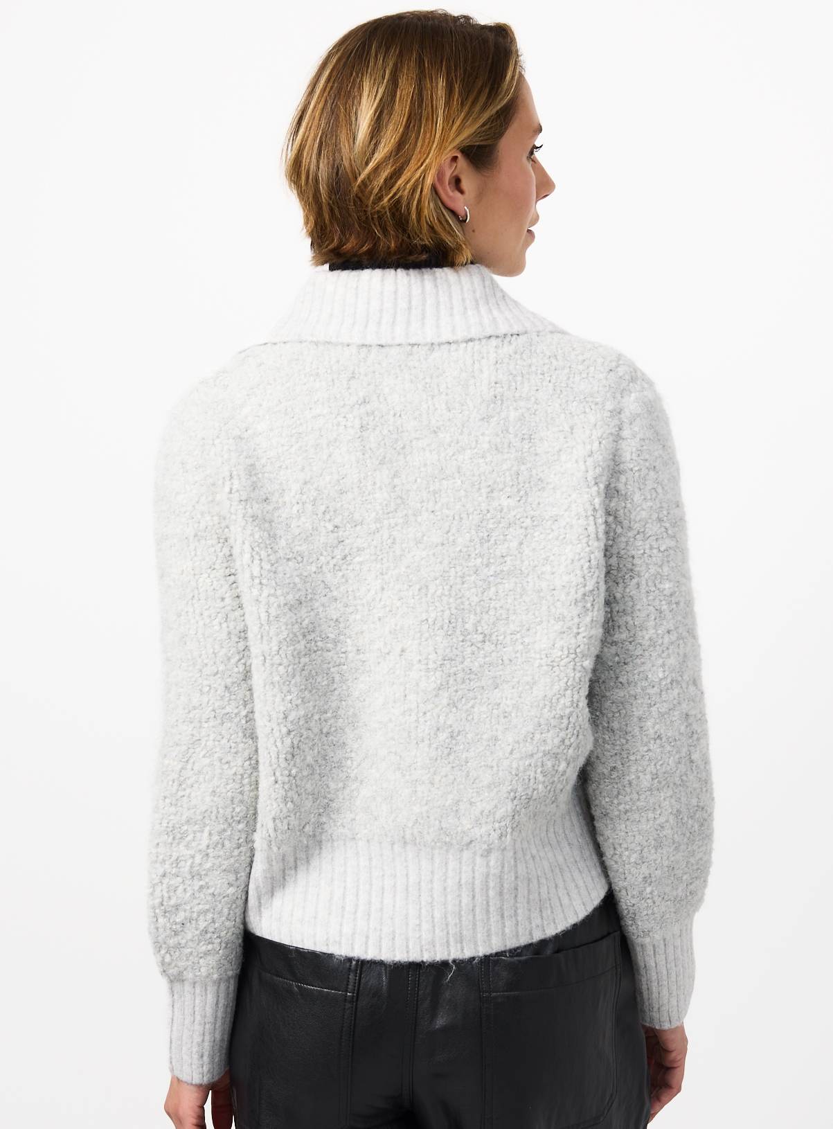 Grey Bouclé Zip-Through Cardigan S - Image 4