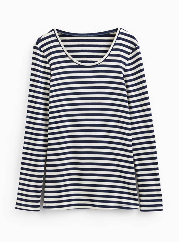 Navy & White Stripe Thermal Long Sleeve Top L