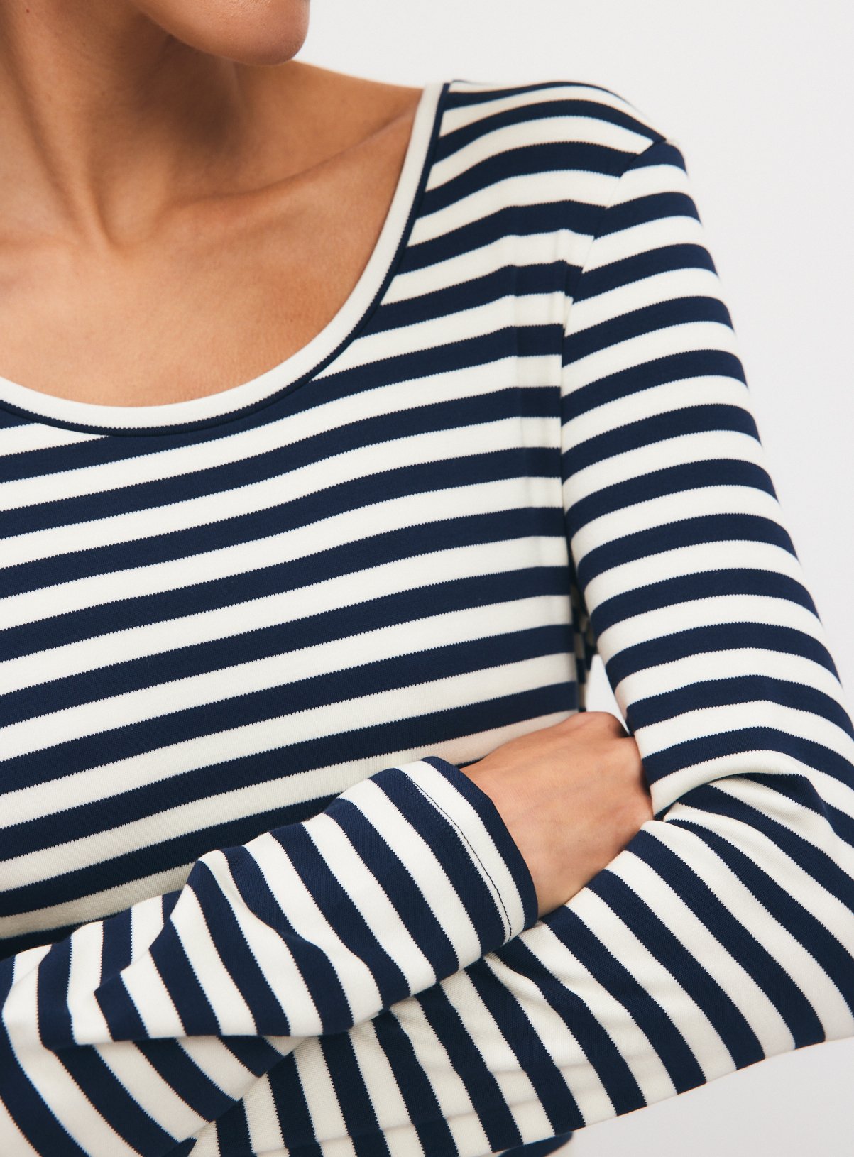 Navy & White Stripe Thermal Long Sleeve Top XS - Image 2 thumbnail
