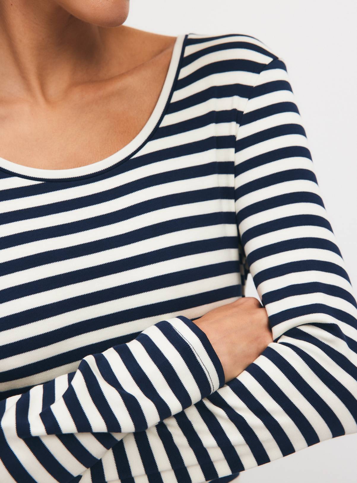 Navy & White Stripe Thermal Long Sleeve Top XS - Image 2
