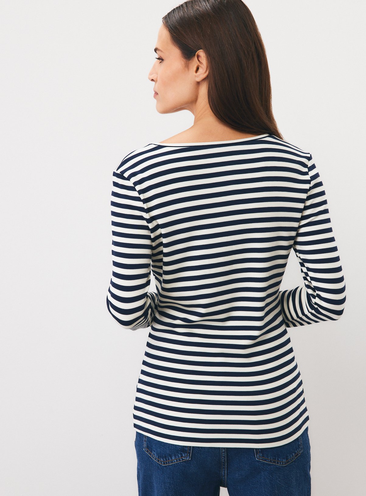 Navy & White Stripe Thermal Long Sleeve Top XS - Image 5 thumbnail