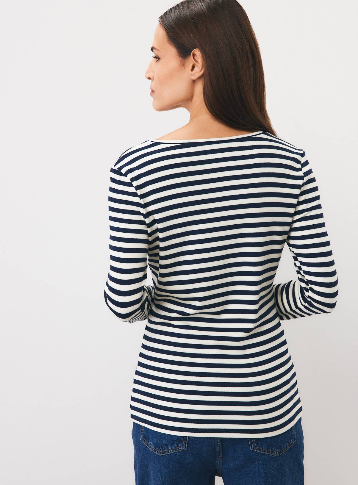 Navy & White Stripe Thermal Long Sleeve Top XS - Image 5