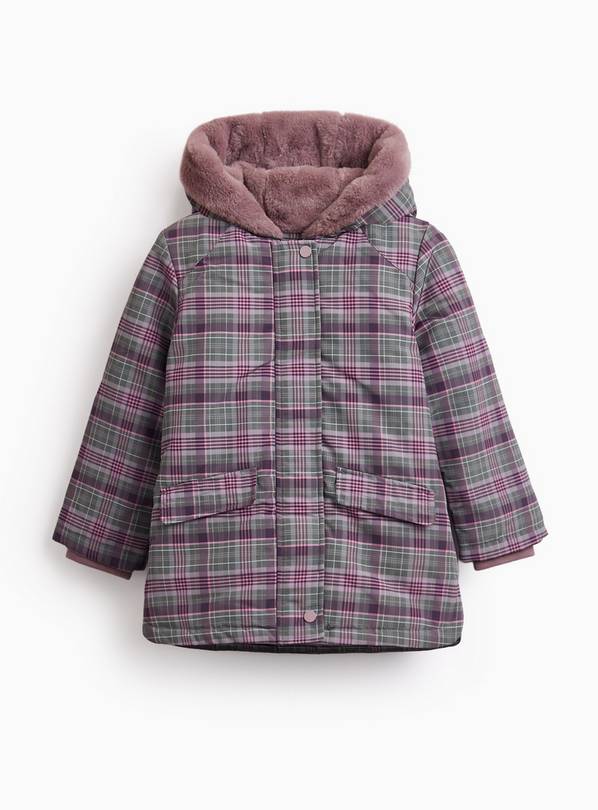Check Faux Fur Lined Parka 3-4 years