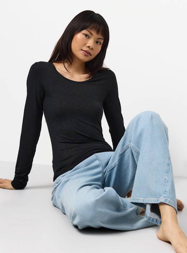 Black Glitter Thermal Medium Warmth Long Sleeve Top XL
