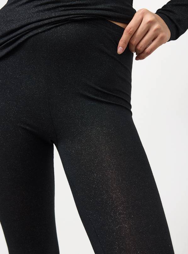 Black Glitter Medium Warmth Thermal Leggings XS