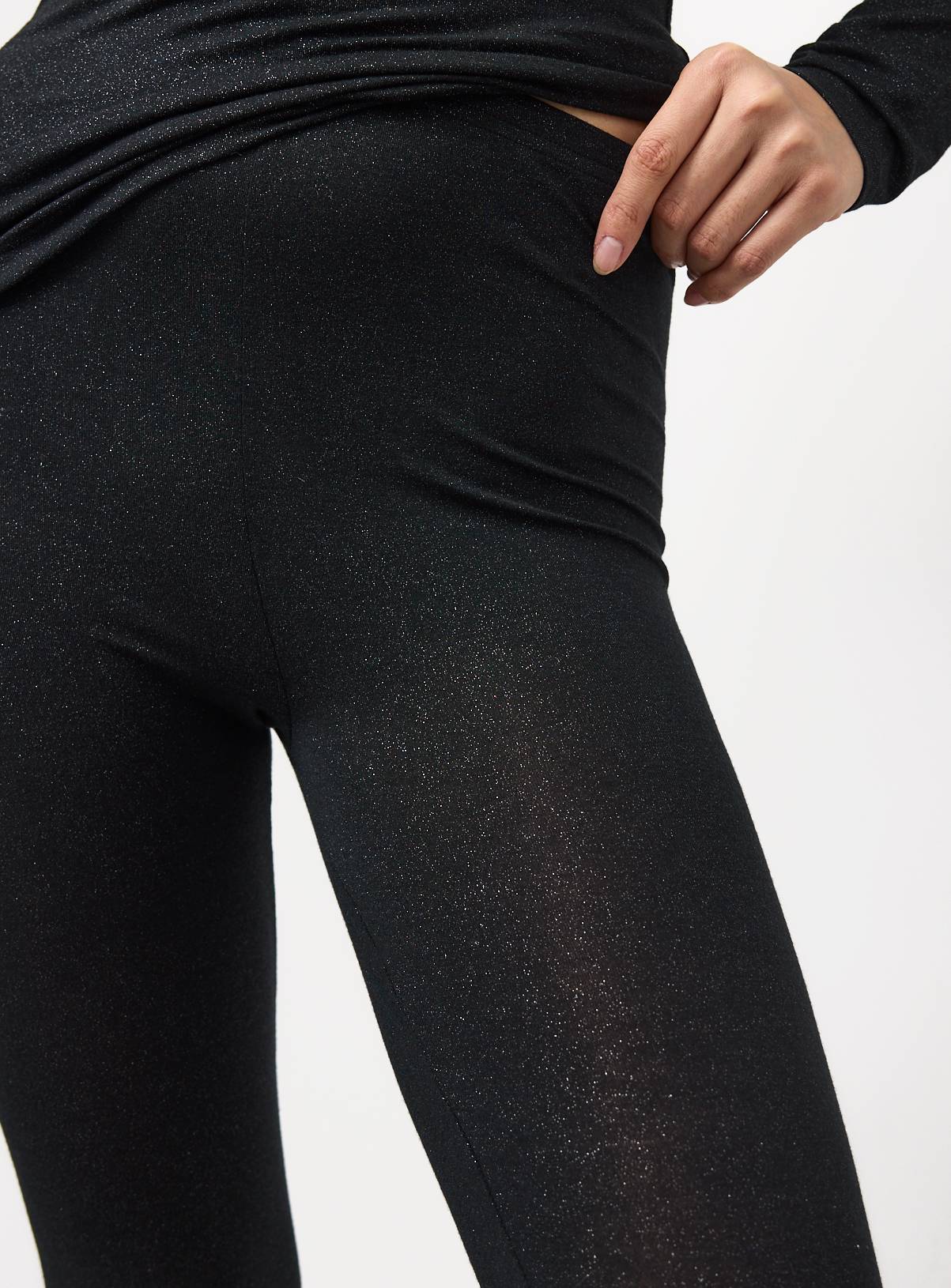 Black Glitter Medium Warmth Thermal Leggings M - Image 1