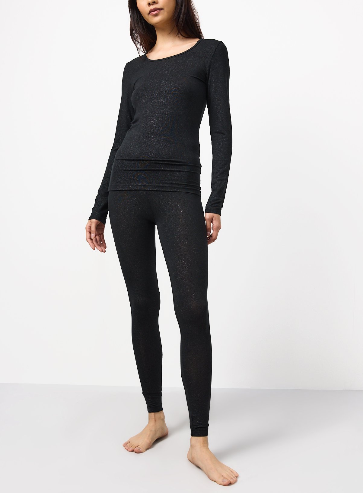 Black Glitter Medium Warmth Thermal Leggings M - Image 2 thumbnail