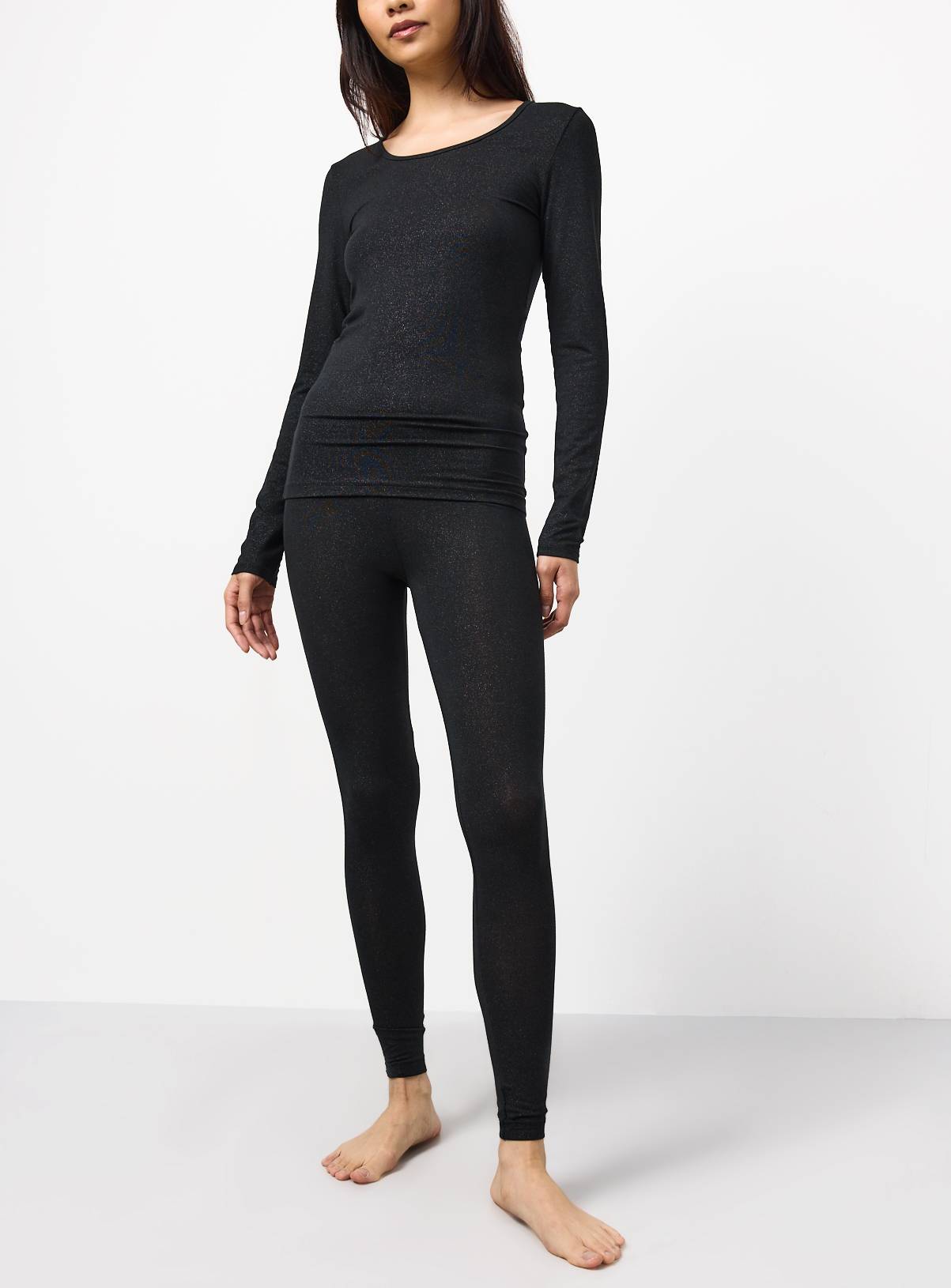 Black Glitter Medium Warmth Thermal Leggings M - Image 2