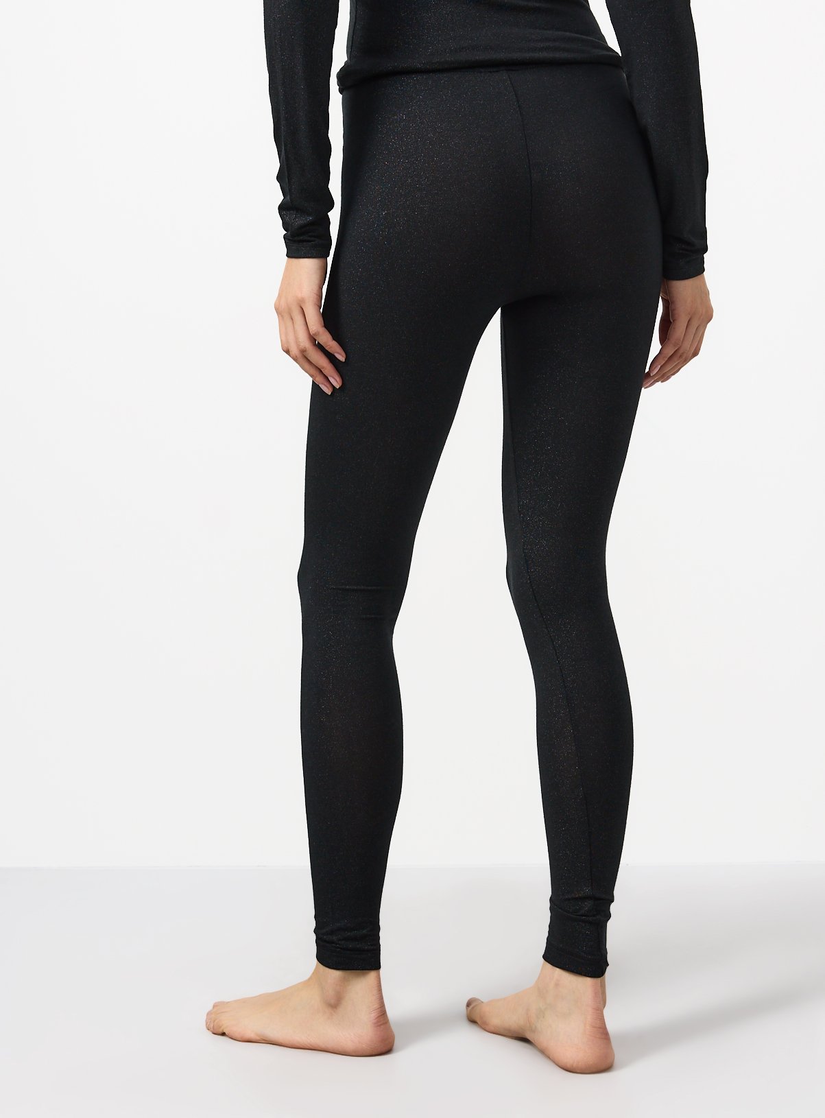 Black Glitter Medium Warmth Thermal Leggings M - Image 5 thumbnail