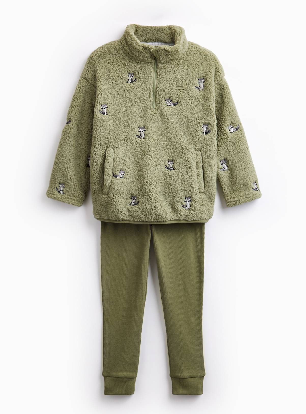 Green Animal Embroidered Borg Cosy Set 6-7 years - Image 1