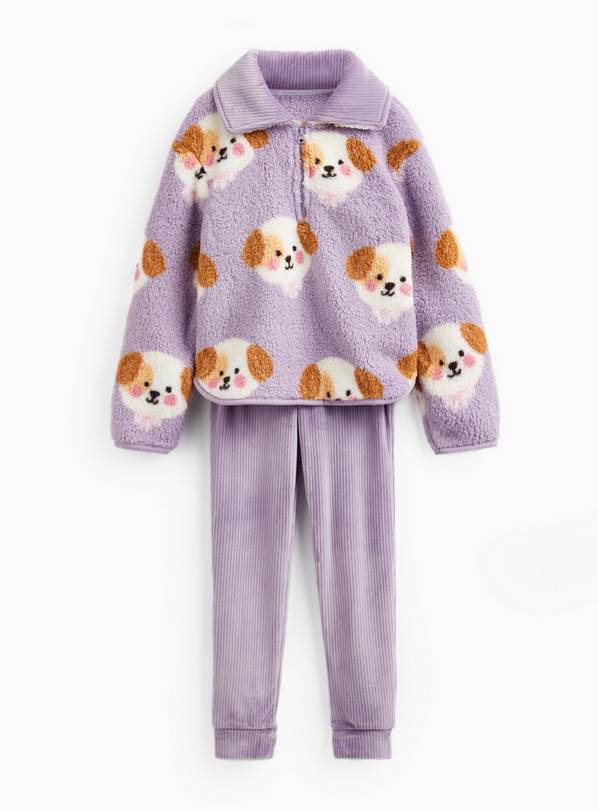 Purple Dog Print Borg Pyjama Fleece & Bottoms Set 2-3 years