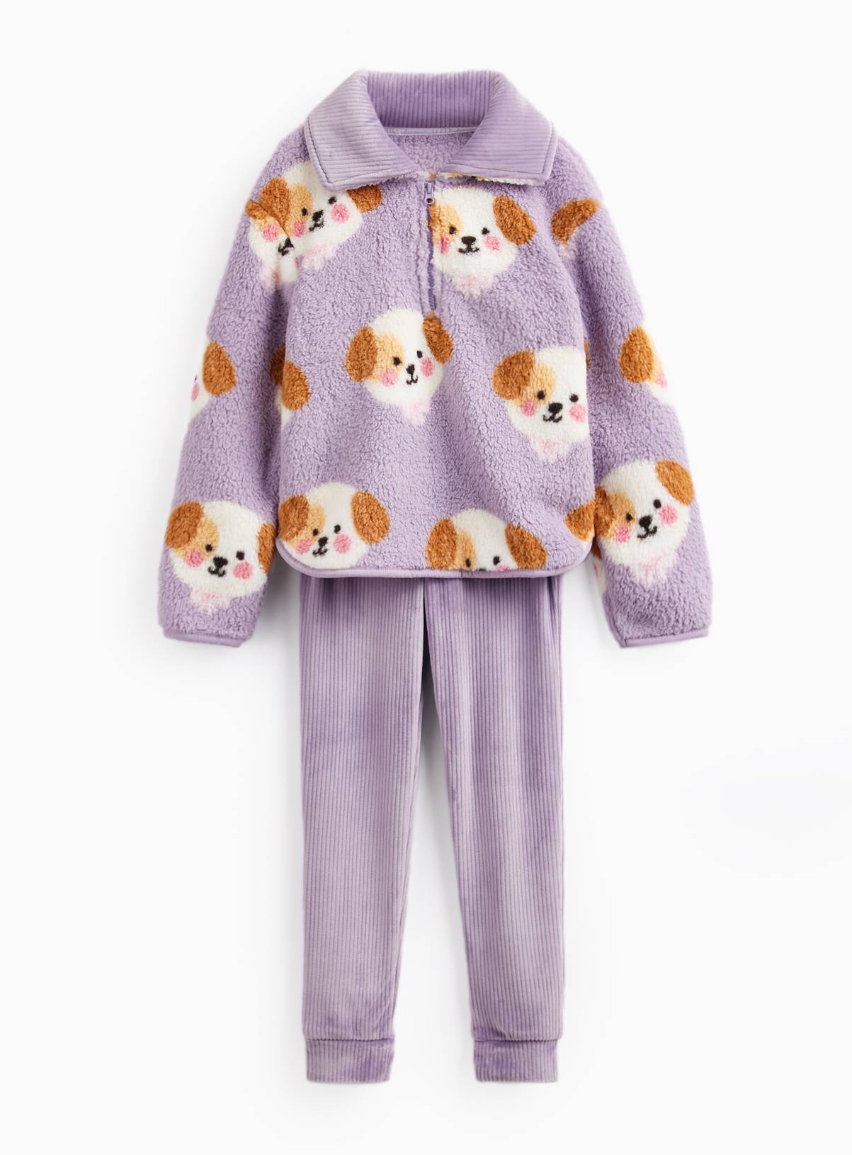 Purple Dog Print Borg Pyjama Fleece & Bottoms Set 1-2 years - Image 1