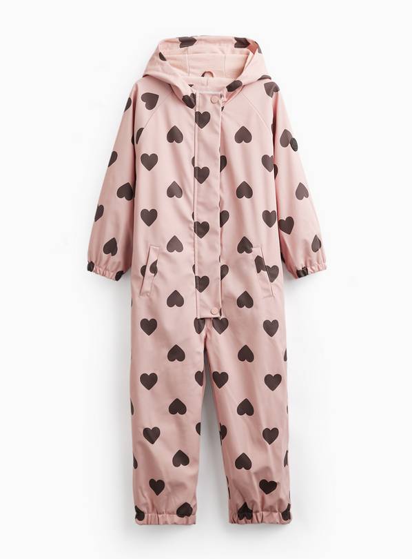 Pink Heart Print Rubber Puddlesuit 1-2 years