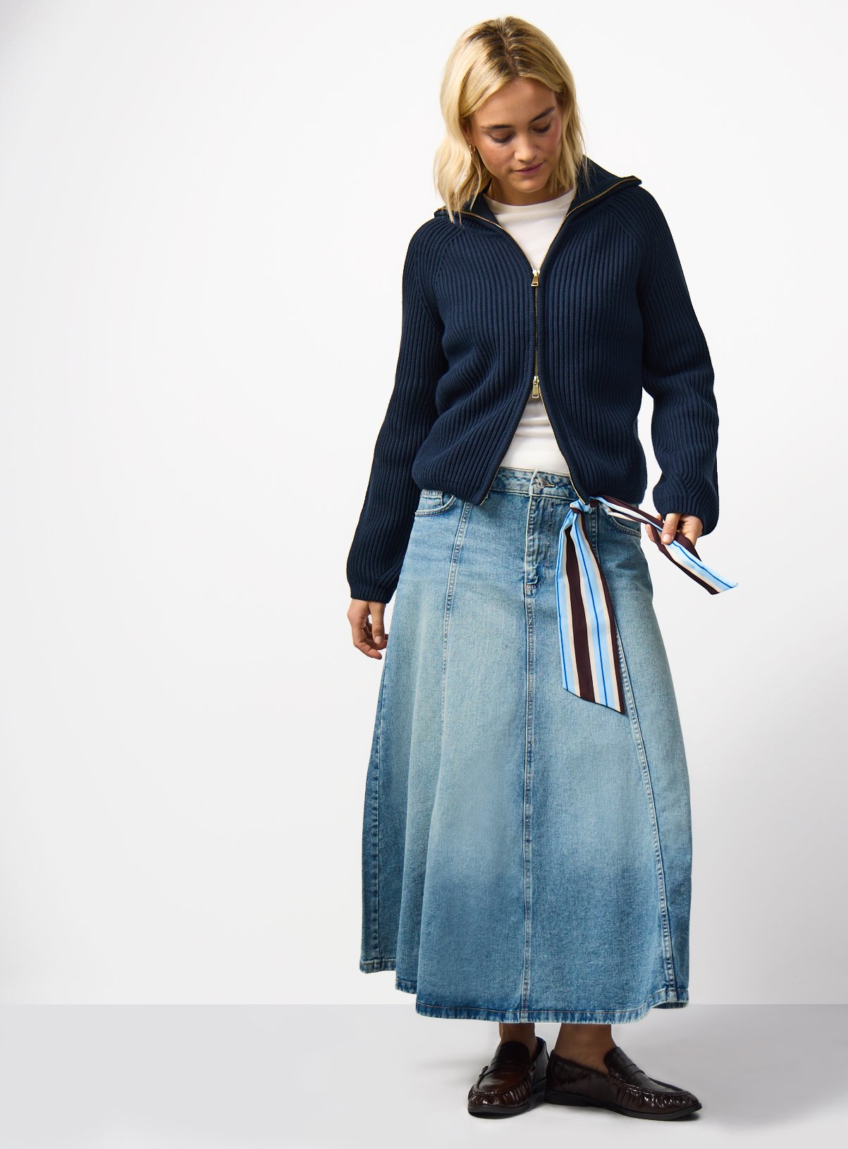 Navy Funnel Neck Ribbed Cardigan M - Image 2 thumbnail