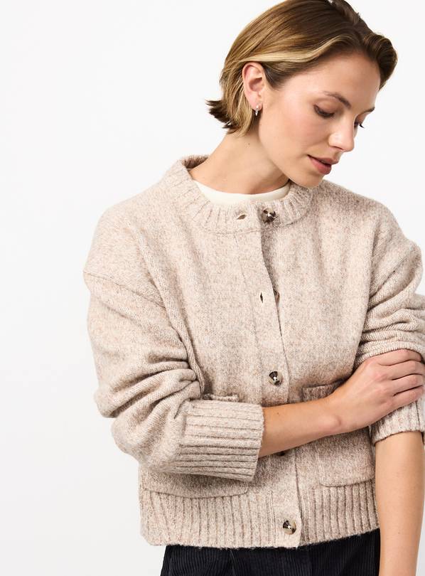 Neutral-Coloured Knitted Boxy Fit Cardigan L