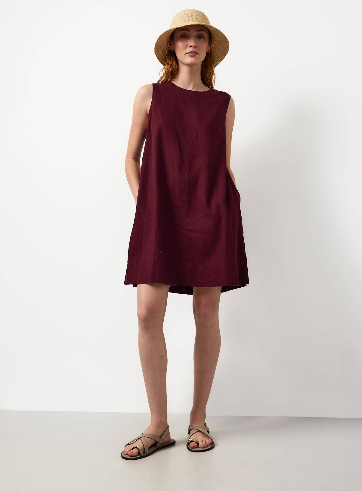 Red Linen Rich Shift Mini Dress 22 - Image 2
