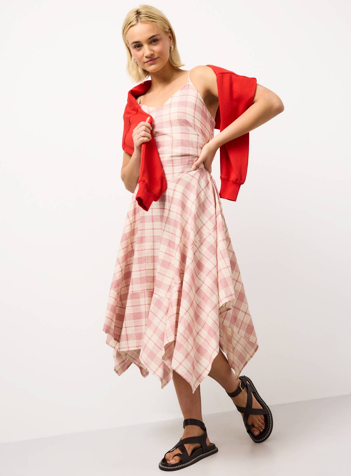 Red Check Hanky Hem Midi Dress 16 - Image 2