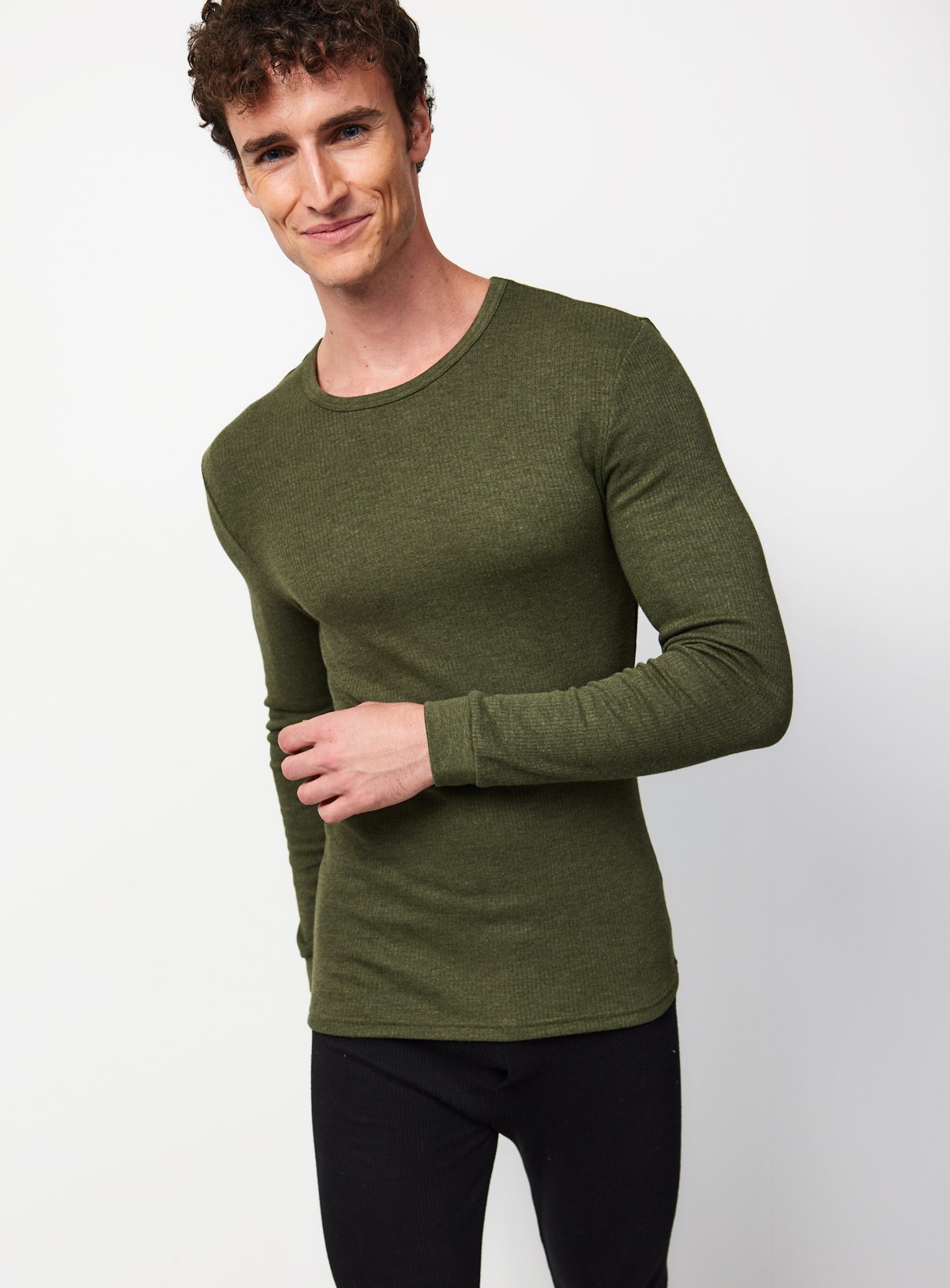 Green Marl Thermal Max Warmth Ribbed Long Sleeve Top XXXL - Image 2 thumbnail