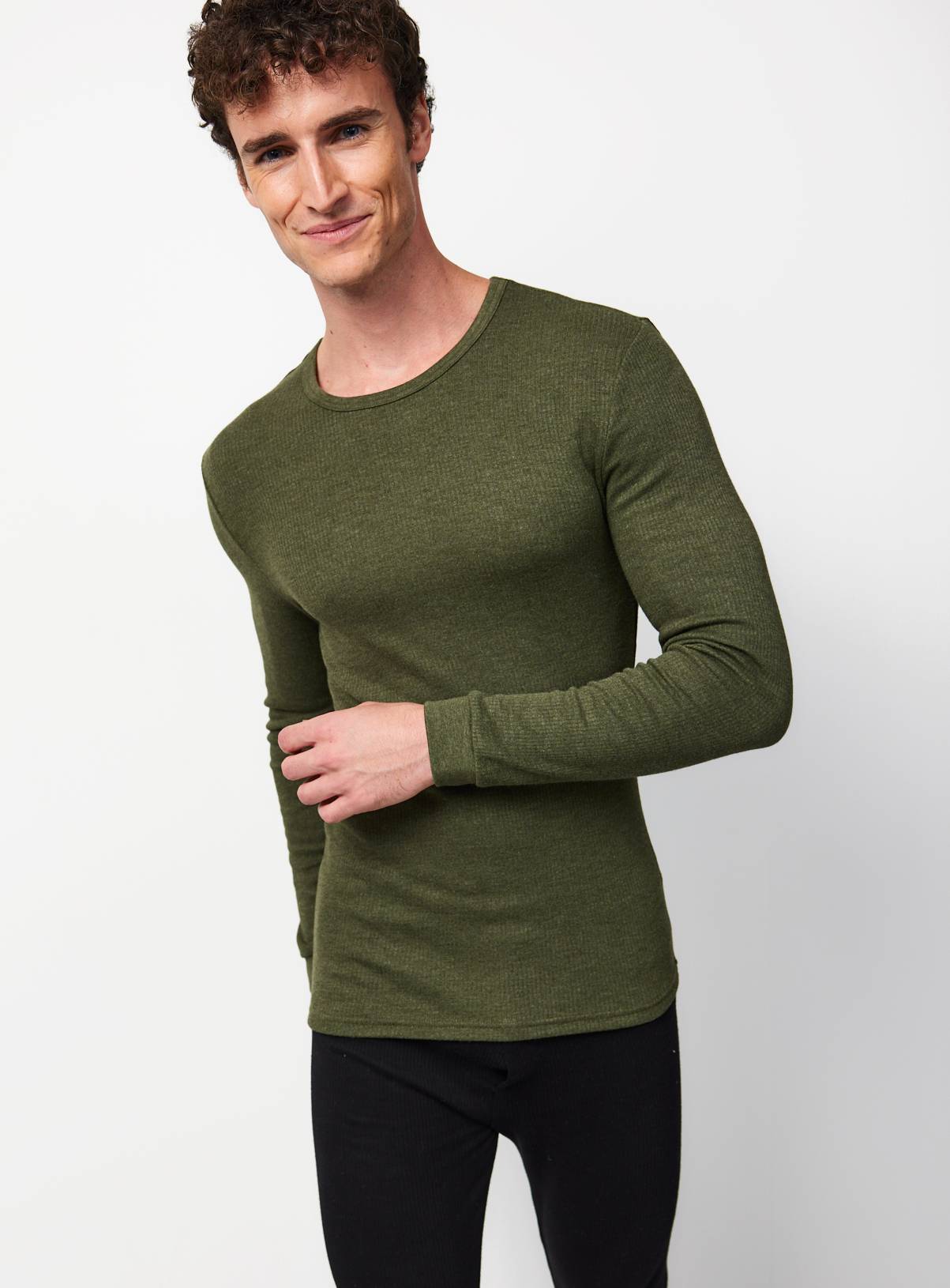 Green Marl Thermal Max Warmth Ribbed Long Sleeve Top XXXL - Image 2